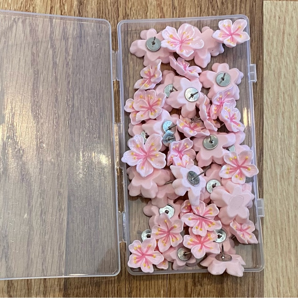 Pink Cherry Blossom Push Pins New - Picture 2 of 5
